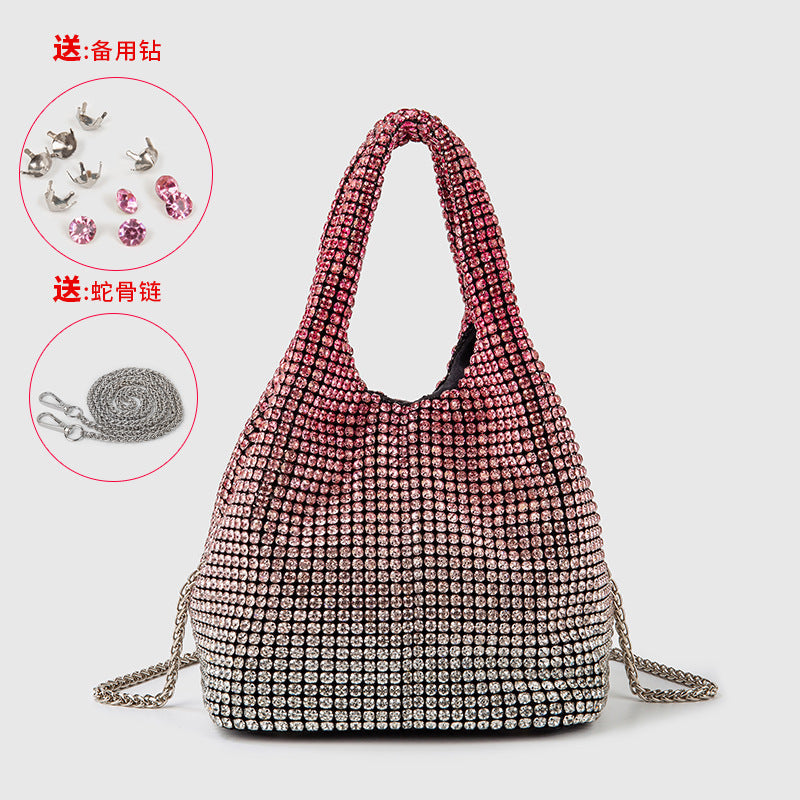 Women Bag Rhinestone Bucket Bag Portable Elegant Vegetable Basket Vest Messenger Bag