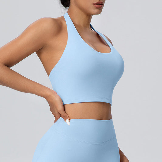 Solid Color Halter Beauty Back Nude Feel Yoga Vest Top Chest Pad Sports Bra Underwear Fitness Yoga Wear