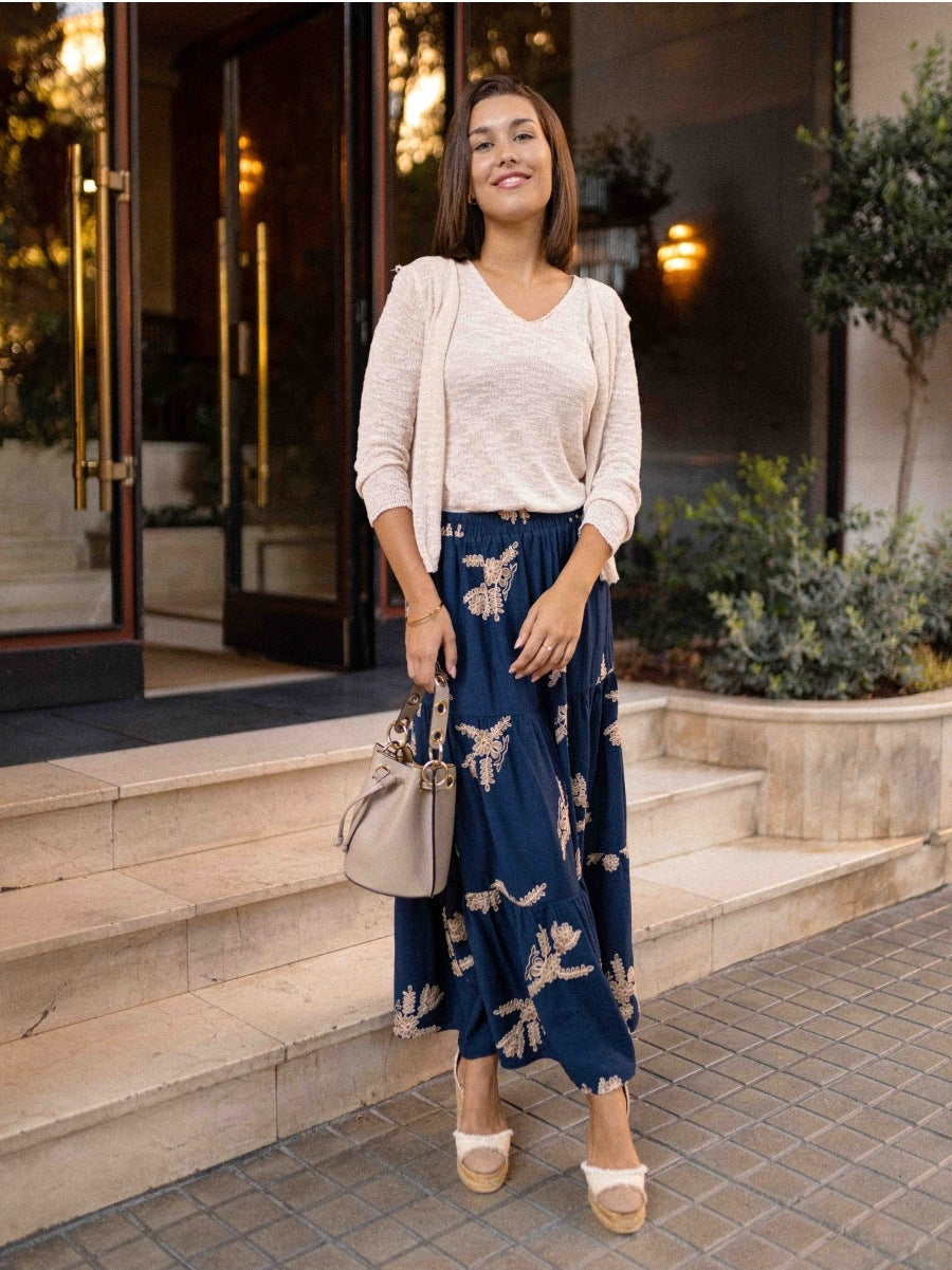 Autumn Elastic Waist Printing Big Hem Skirt Women Skirt