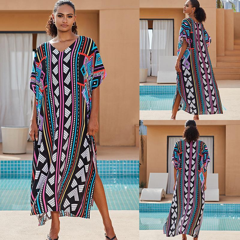 Rayon Printing Beach Cover up Robe Vacation Sun Protection Shirt Bikini Cover
