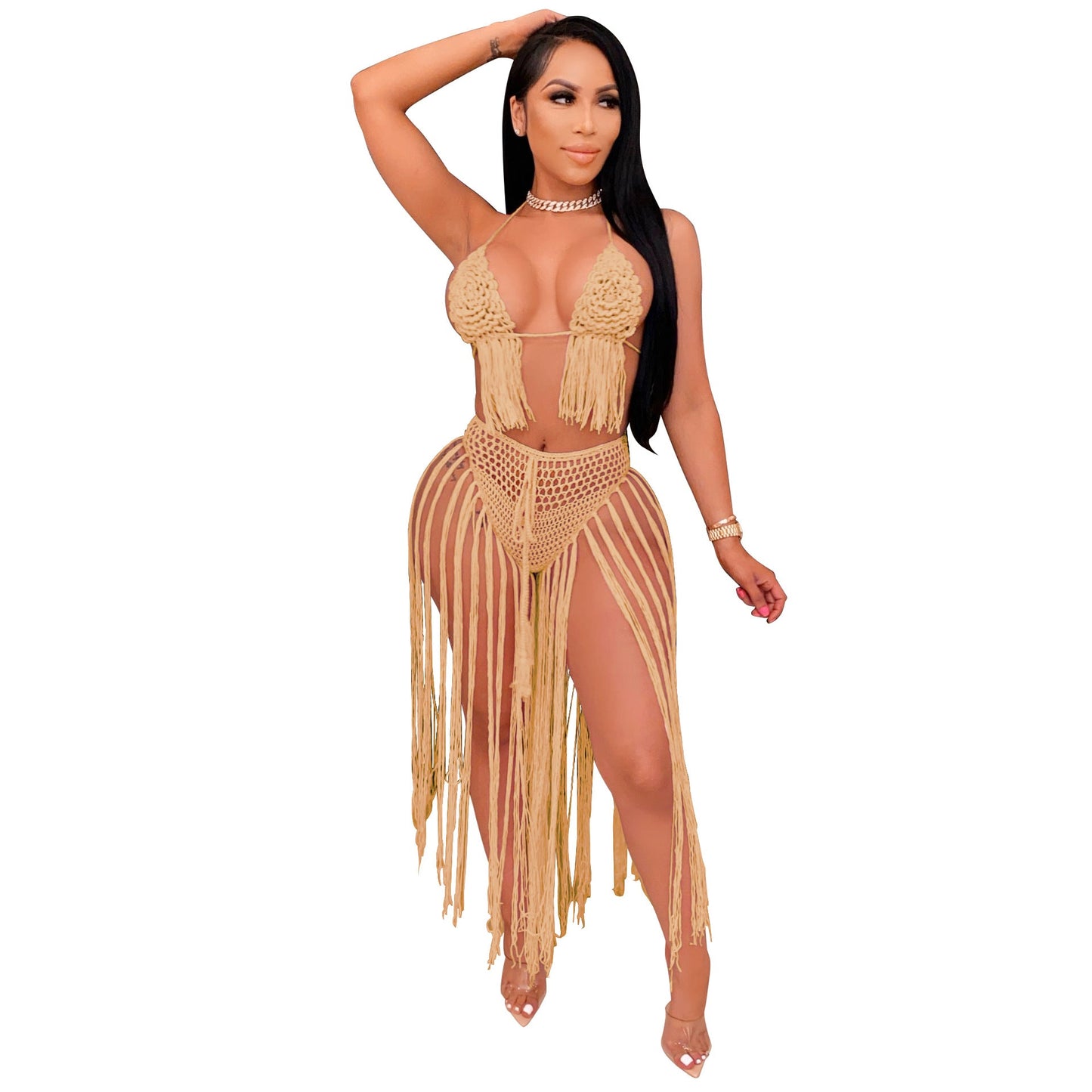 Women Clothing Sexy Hand Crocheted Floral Woven Ladies Beachwear Swimsuit Outfit