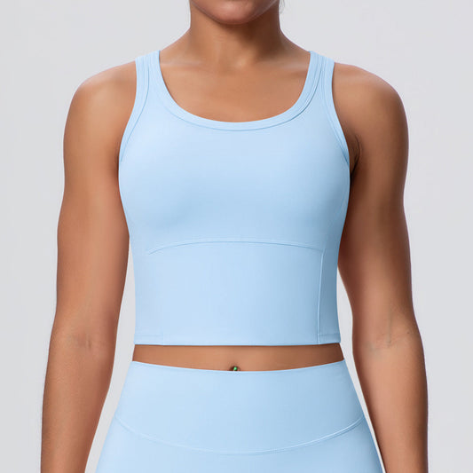 Solid Color Nude Feel Skin Friendly Yoga Jacket with Chest Pad Workout Bra Beauty Back Fitness Vest Sports Underwear for Women