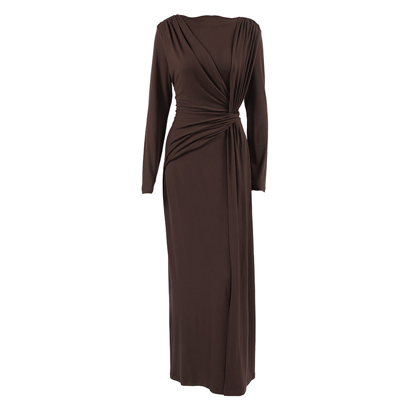 Autumn French Dress Maxi Dress Women Textured Waist Slimming Evening Dress