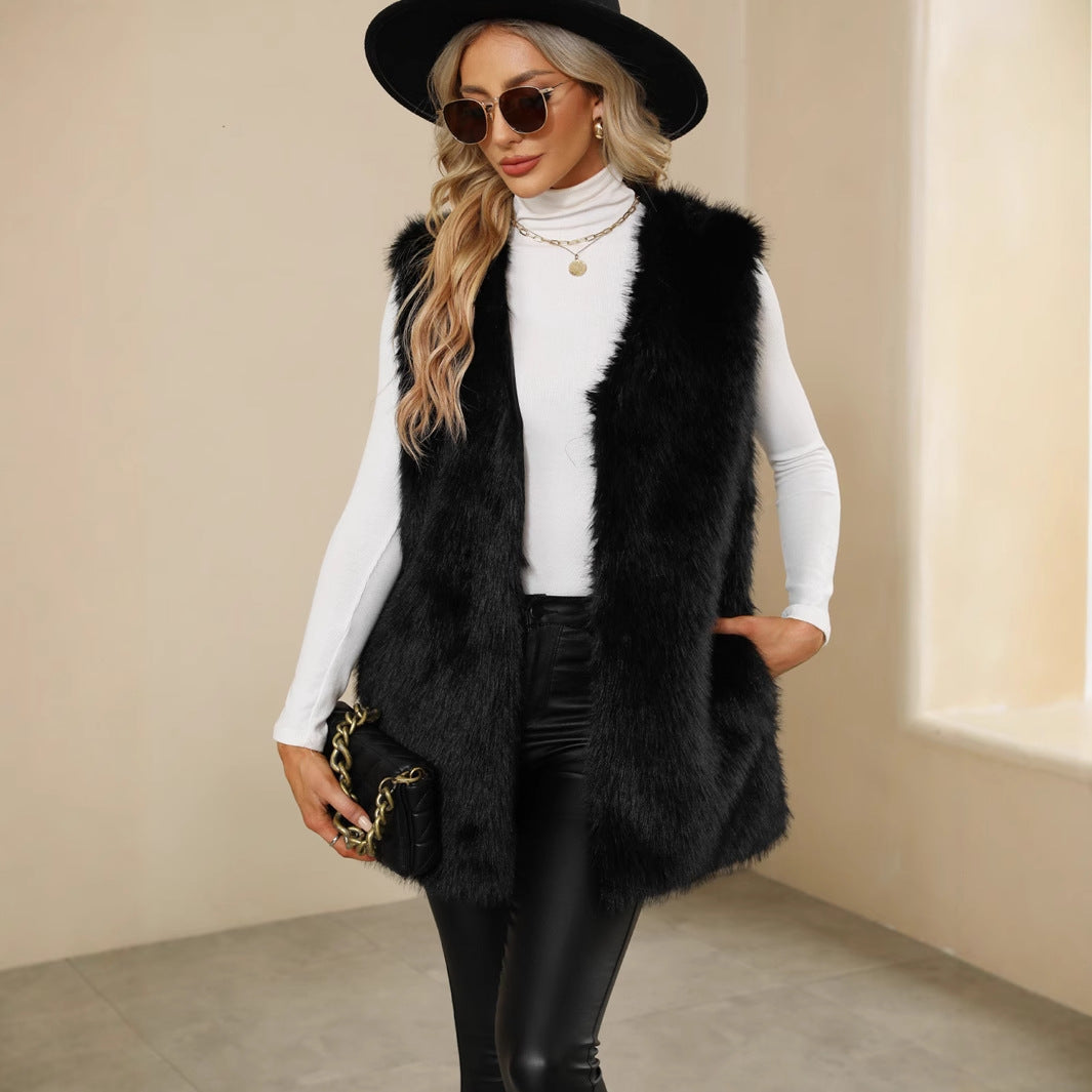 Faux Fur Vest Warm Faux Fur Imitation Plush Vest