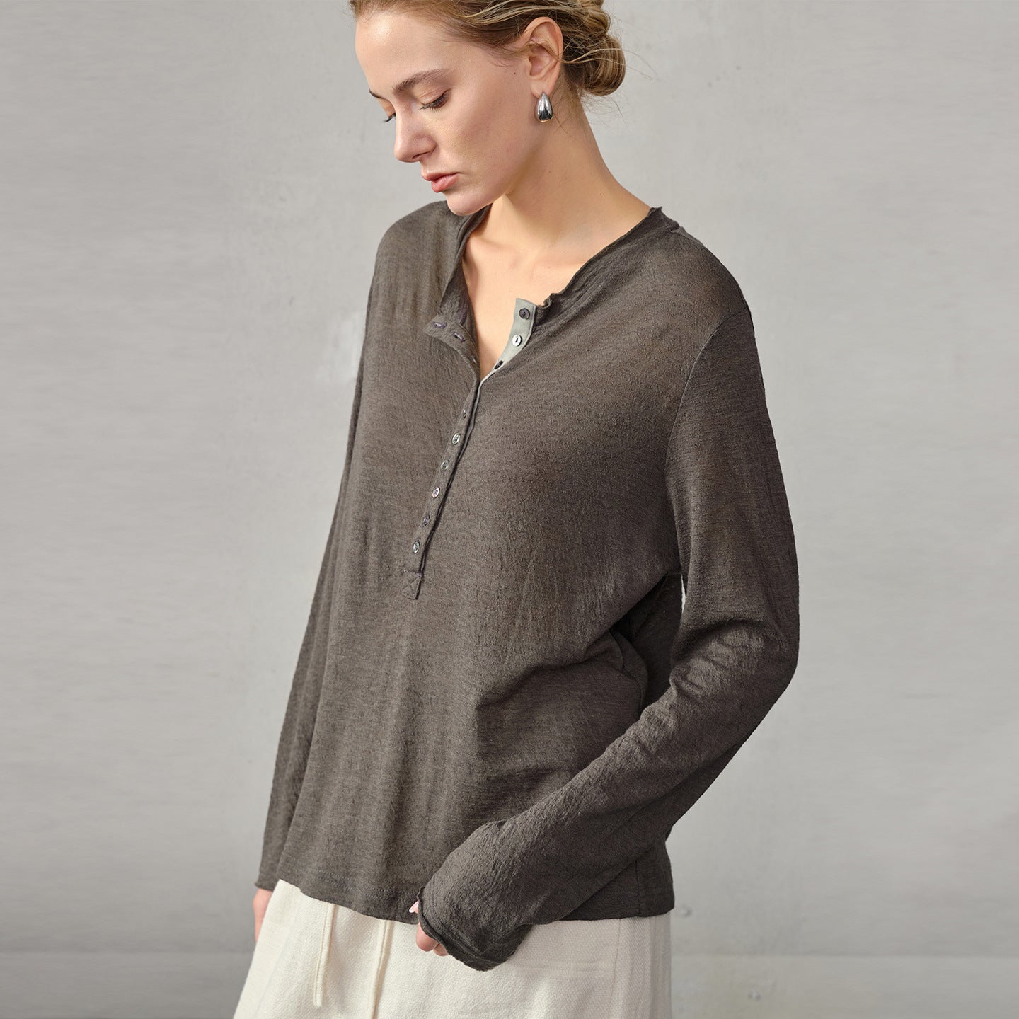 Wool Sweater Jacquard Loose Fitting Long Sleeved T shirt Bottoming Shirt Women Autumn Winter Half Open Collar Contrast Color Office Top