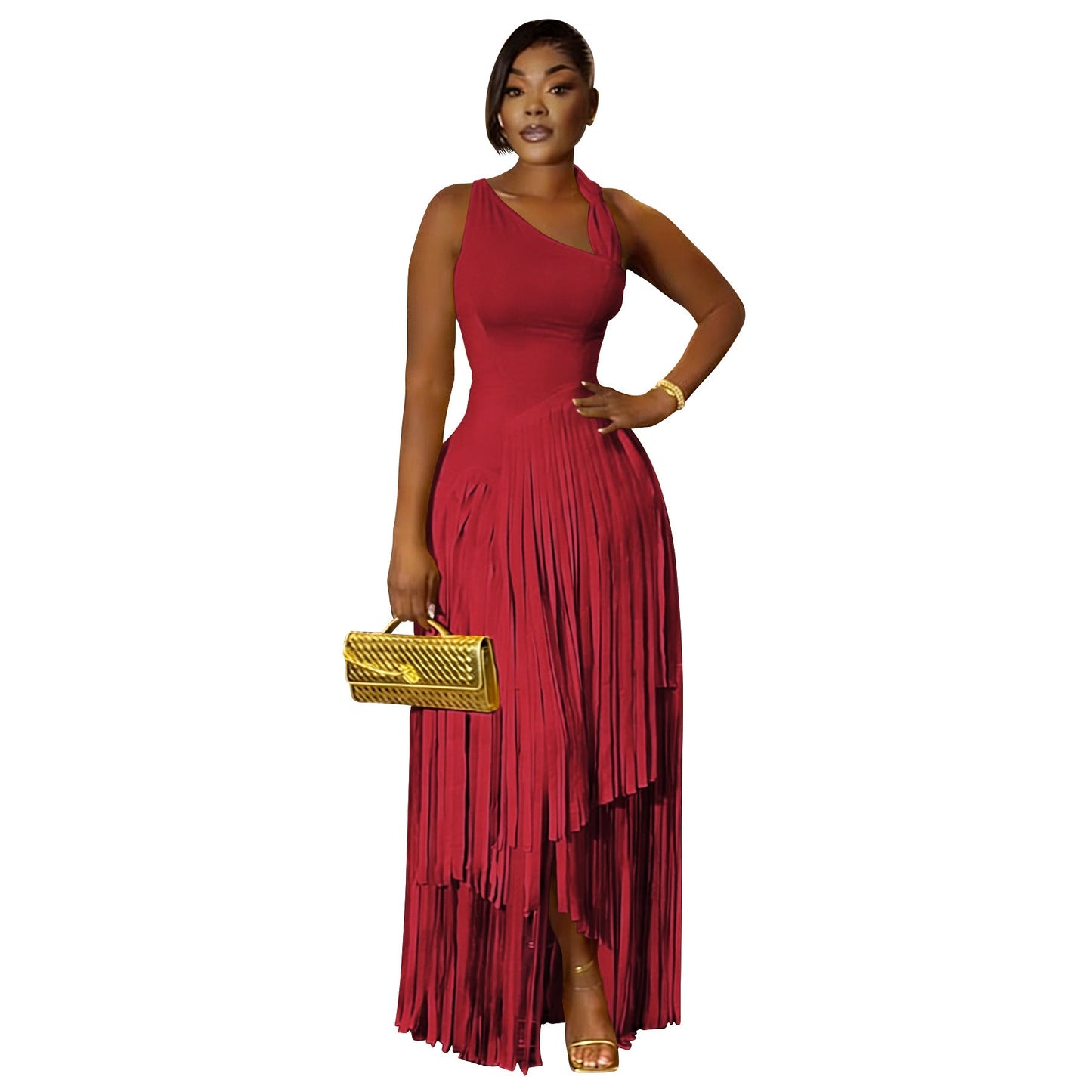 Women Clothing Solid Color Tassel Dress Elegant Slim Dress