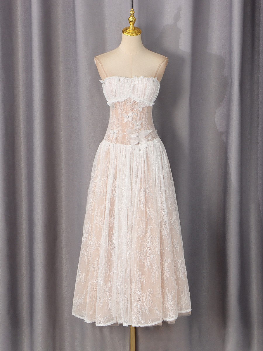 Summer Elegant Elegant Sweet Lace Butterfly Tube Top Dress Slim Fit Slimming Fashionable Dress Women