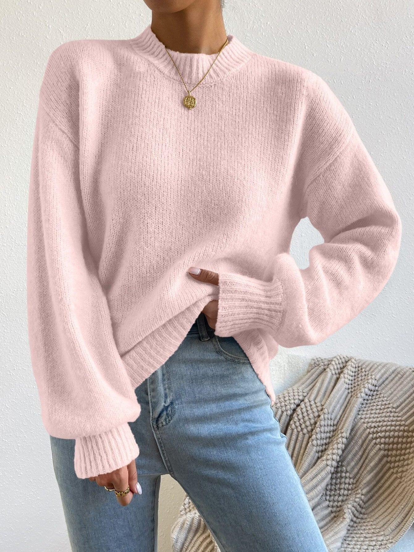 Autumn Winter Autumn Winter Comfortable Casual Loose round Neck Linking Long Sleeve Solid Color Sweater for Women