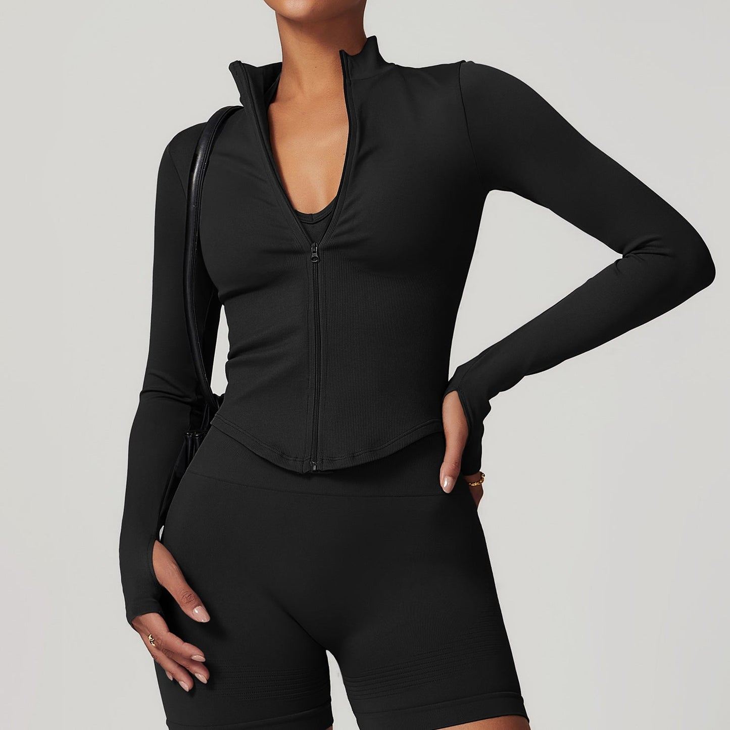 Sollinarry Stand Collar Long Sleeve Zipper Yoga Jacket Women Tight Quick Drying Yoga Clothes Outdoor Fitness Sports Top