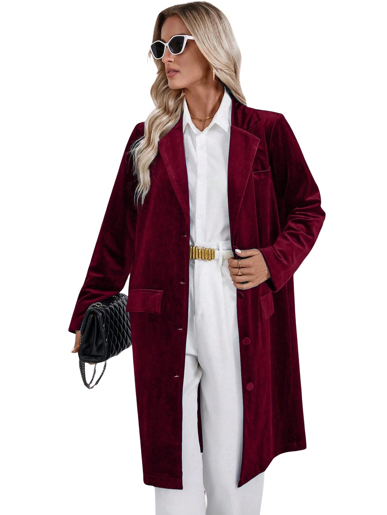 Arrival Loose Velvet Trench Coat Collared Long Sleeve Casual Single Breasted Long Blazer Women