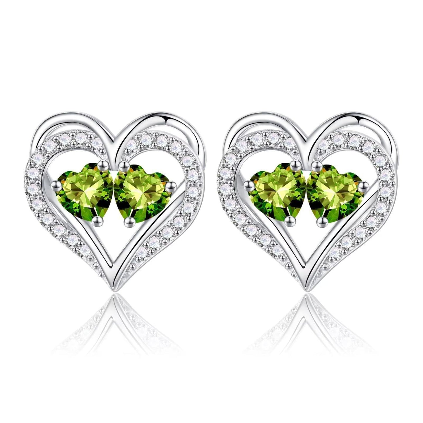 Sterling Silver Birthstone Heart Earrings