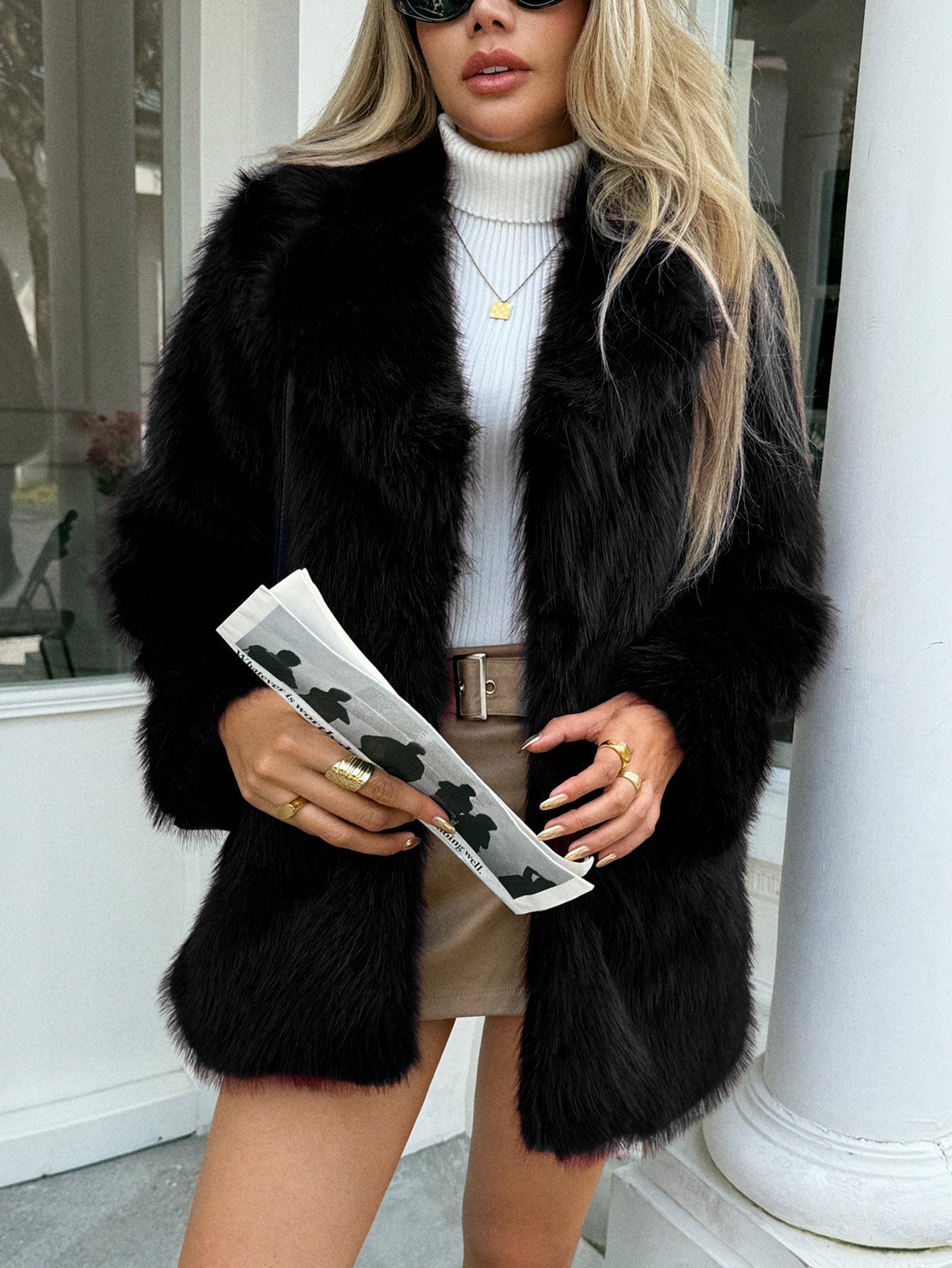 Women Clothing Autumn Winter Elegant Fluffy Coat