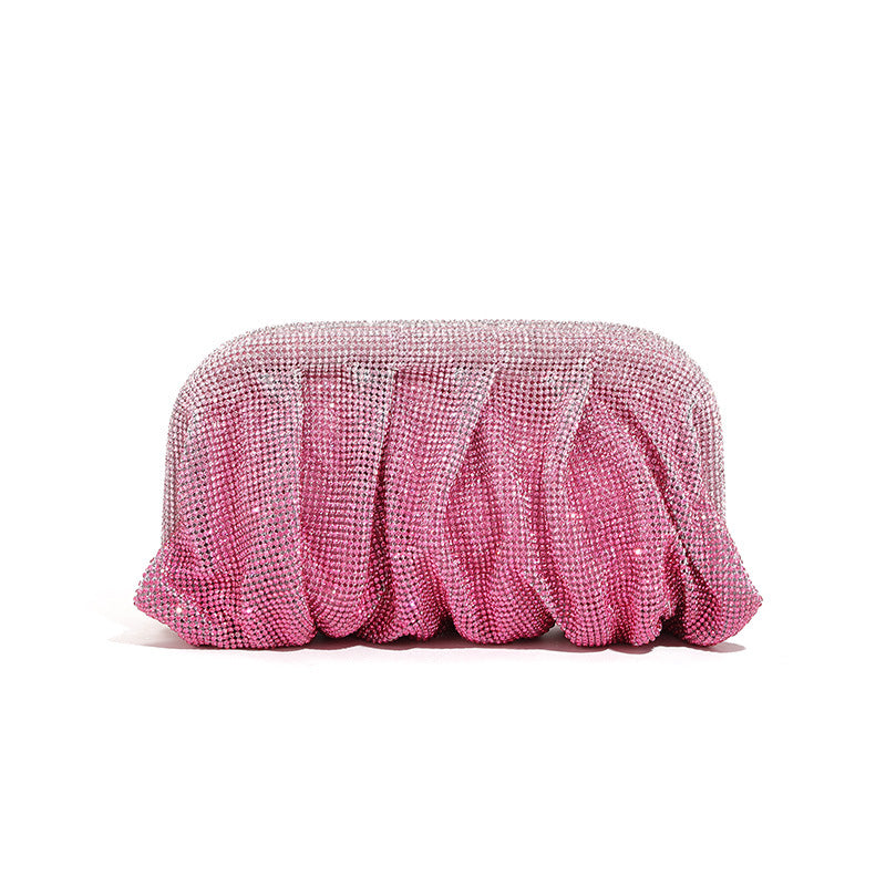 Rhinestone Cloud Bag Pleated Women Bag Texture High End Cosmetic Bag Niche Messenger Bag