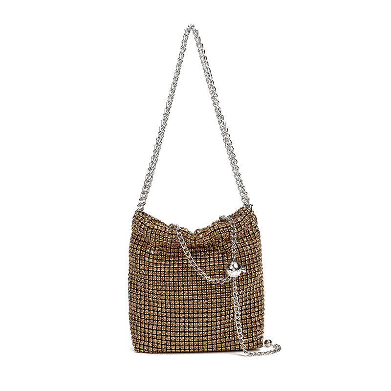 Rhinestone Full Diamond Small Golden Balls Shoulder Bag Diamond Embedded Dinner Messenger Bag for Women
