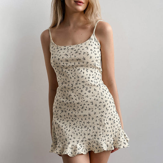 Summer Sexy Cute Floral Printed Suspender Women Pajamas Nightdress Home Wear