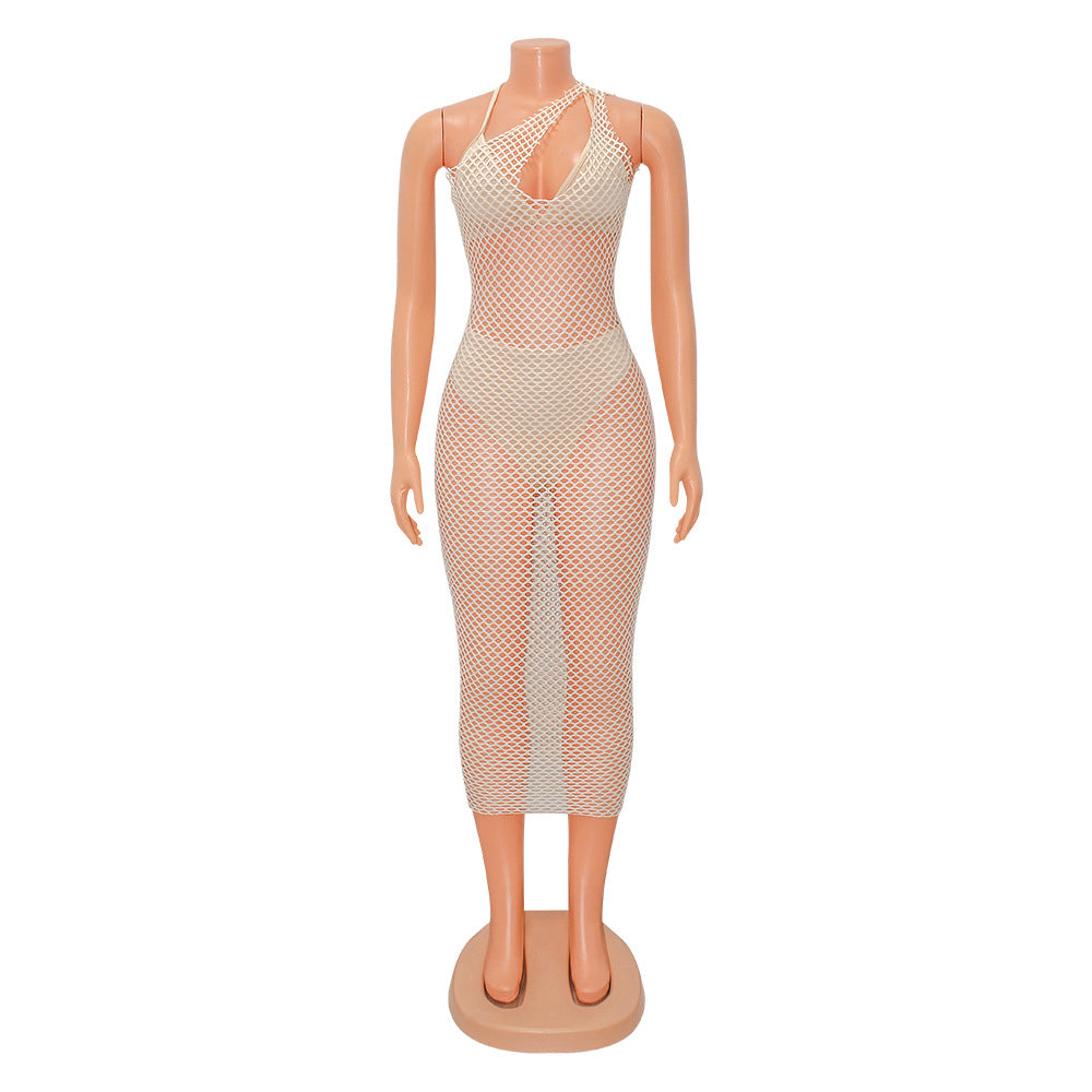 Summer Women Clothing Sexy Grid Crochet Hollow Out Cutout Dress Women