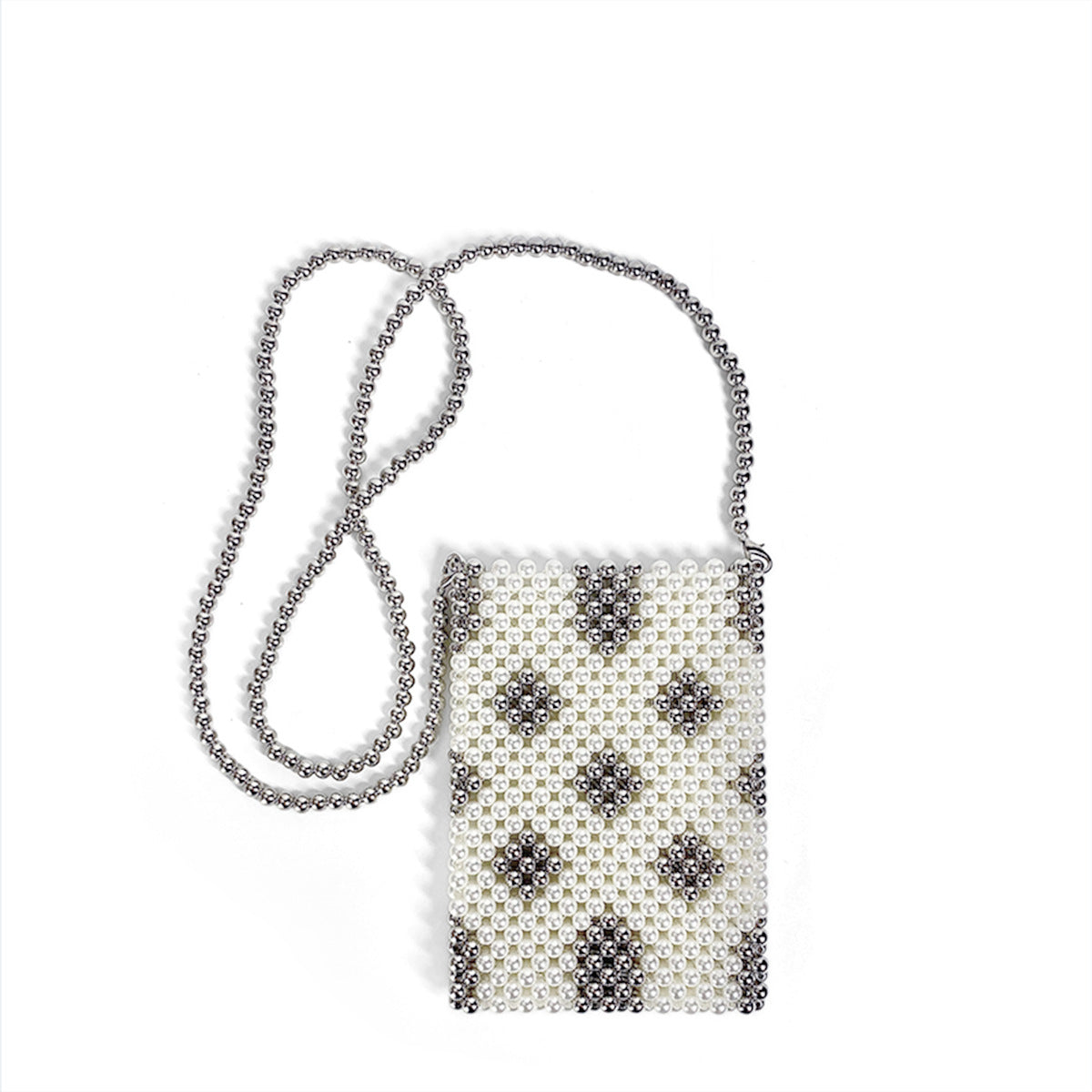 Handmade Beaded Bag Women Contrast Color Small Fresh Pearl Mobile Phone Bag Shoulder Messenger Bag Exquisite