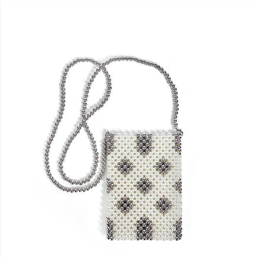 Handmade Beaded Bag Women Contrast Color Small Fresh Pearl Mobile Phone Bag Shoulder Messenger Bag Exquisite