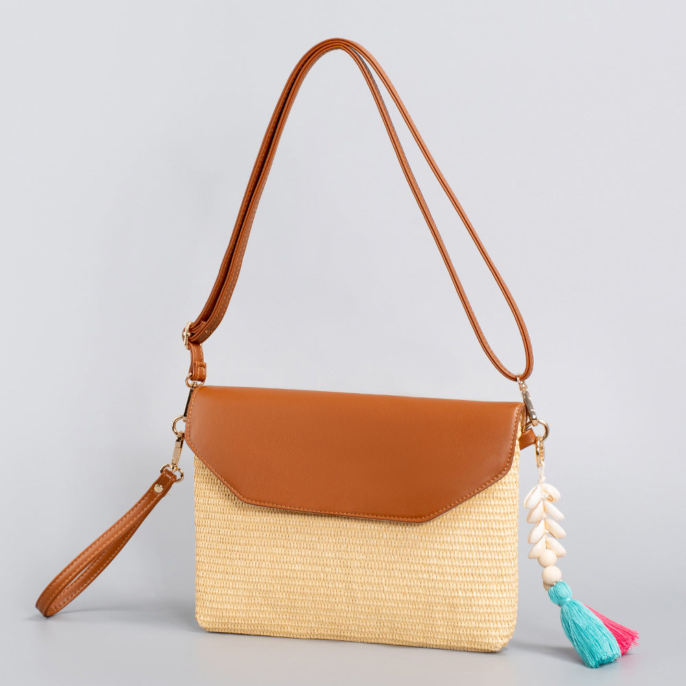Tassel straw small crossbody bag seaside beach bag holiday crossbody shoulder bag evening clutch bag