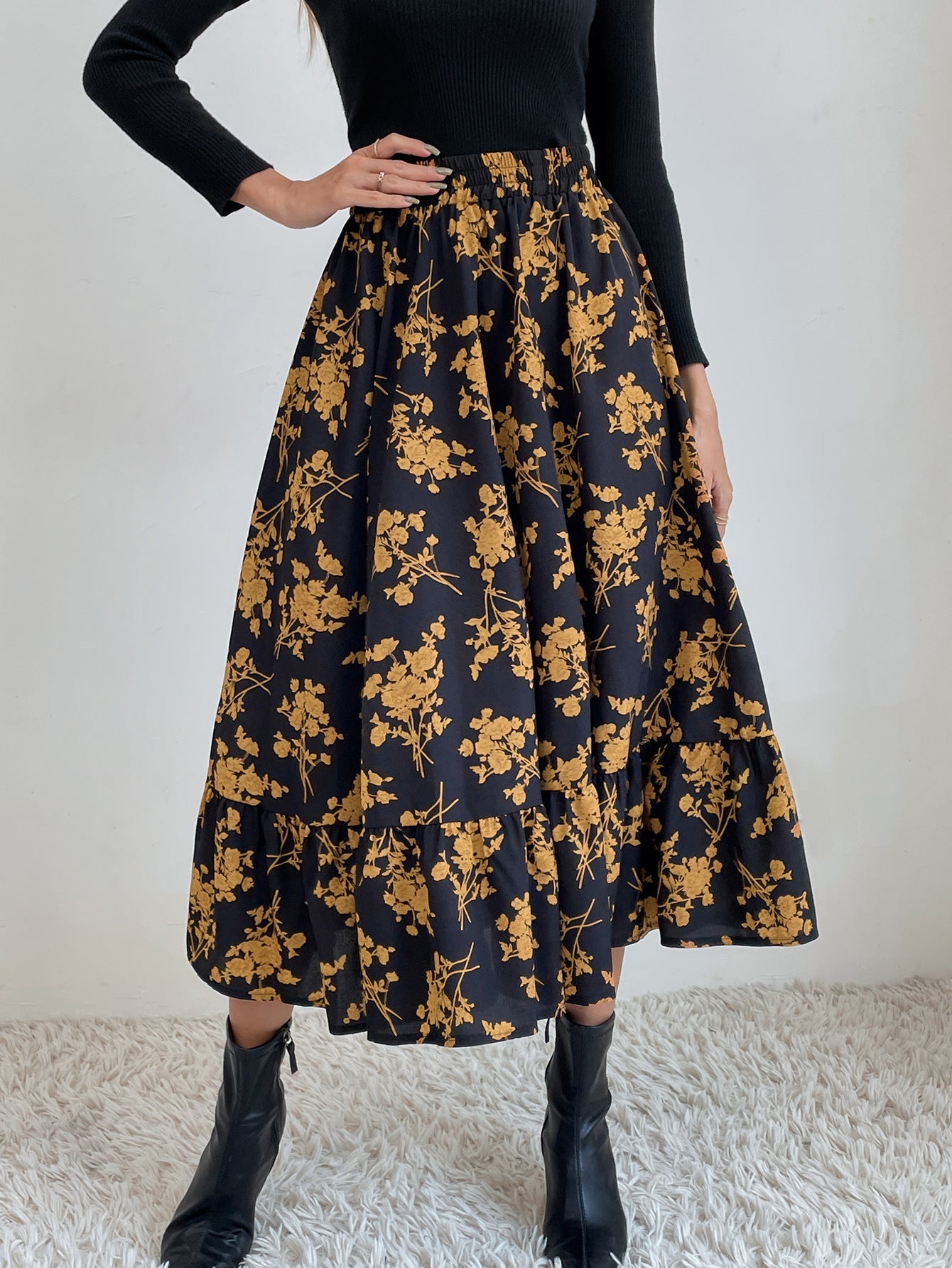 Skirt Women Leopard Print Simple Mid Length Slim Fit A line