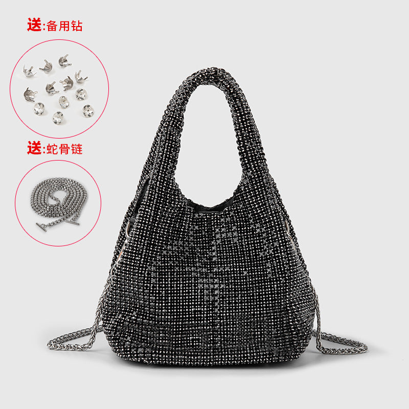 Full Diamond Bag Women Diamond Bucket Bag Rhinestone Chain Portable Messenger Bag