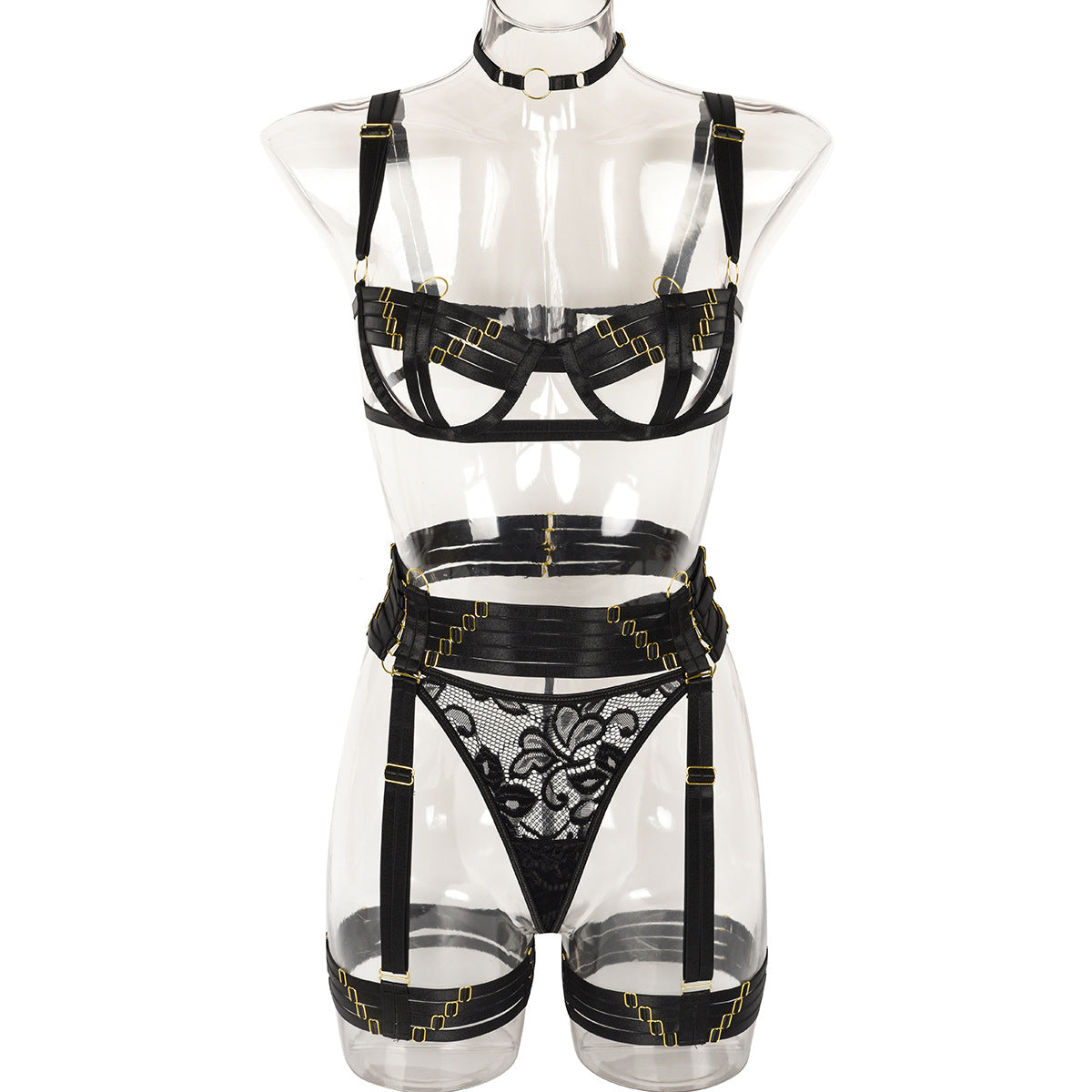 Sexy Four Piece Set Complex Heavy Craft Multi Strap Ornament Stitching Underwear