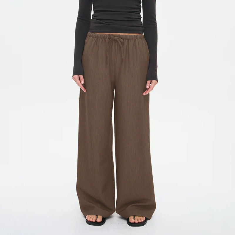 Solid Color Casual Elastic Waist Women Drawstring Straight Leg Trousers Casual Pants