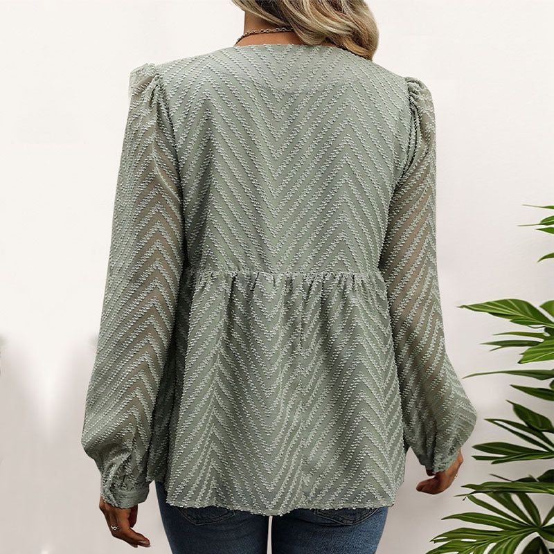 Fall Women Clothing Solid Color Long Sleeve Jacquard Shirt for Women