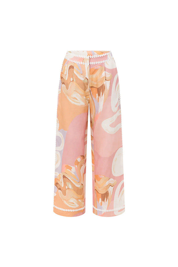 Spring Summer Sleeveless Vest Pants Printing Vacation Pocket Two Piece Set for Women