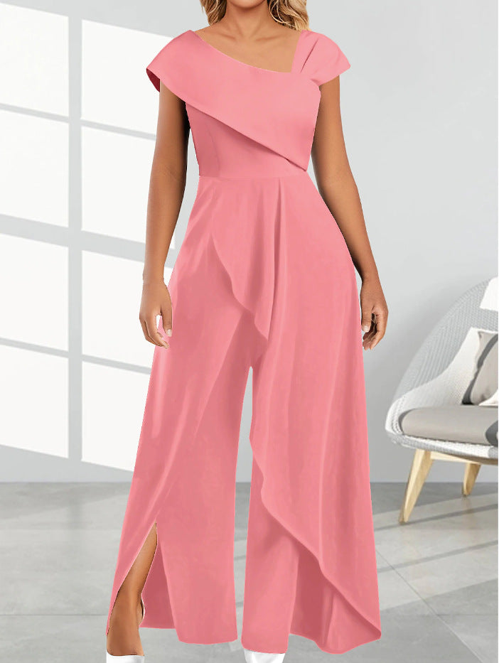 Autumn Spring Women Collar Solid Color Jumpsuit