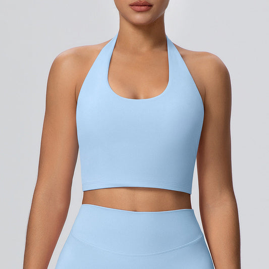 Solid Color Halter Beauty Back Nude Feel Yoga Vest Top Chest Pad Sports Bra Underwear Fitness Yoga Wear