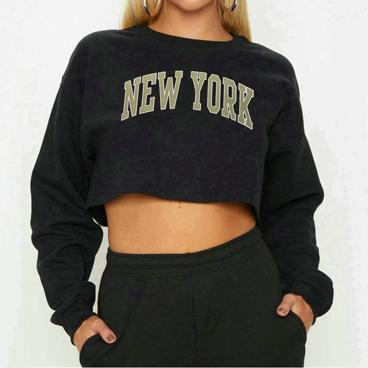 Women Clothing Autumn Winter York Letter Graphic Printing Short Loose Long Sleeves Sweatshirt