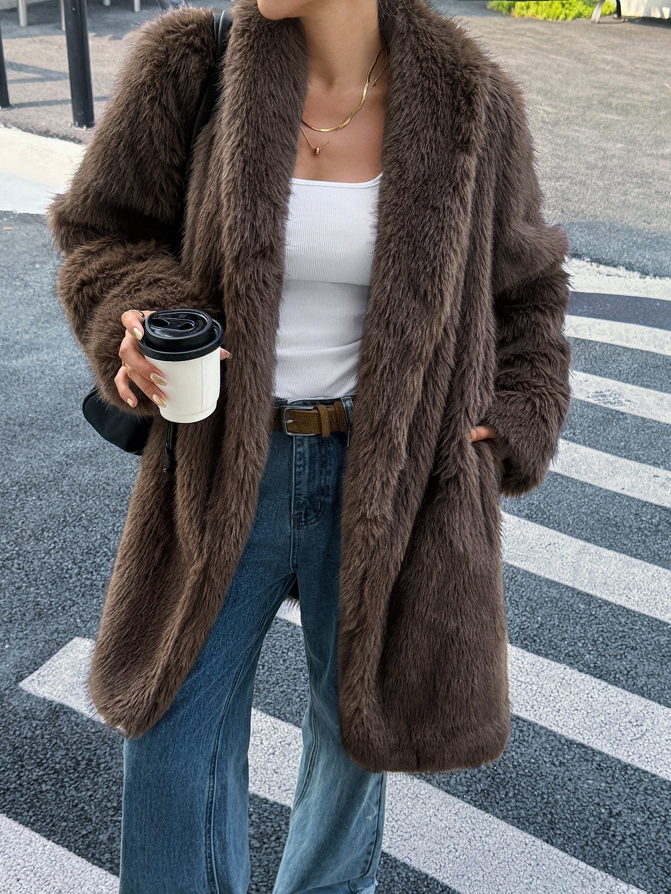 Women Clothing Autumn Winter Elegant Plush Long Sleeved Overcoat Coat