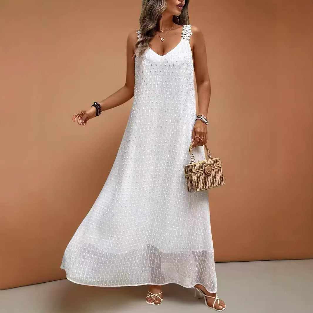 Popular Stitching Lace Sling Casual Women Summer Maxi Dress