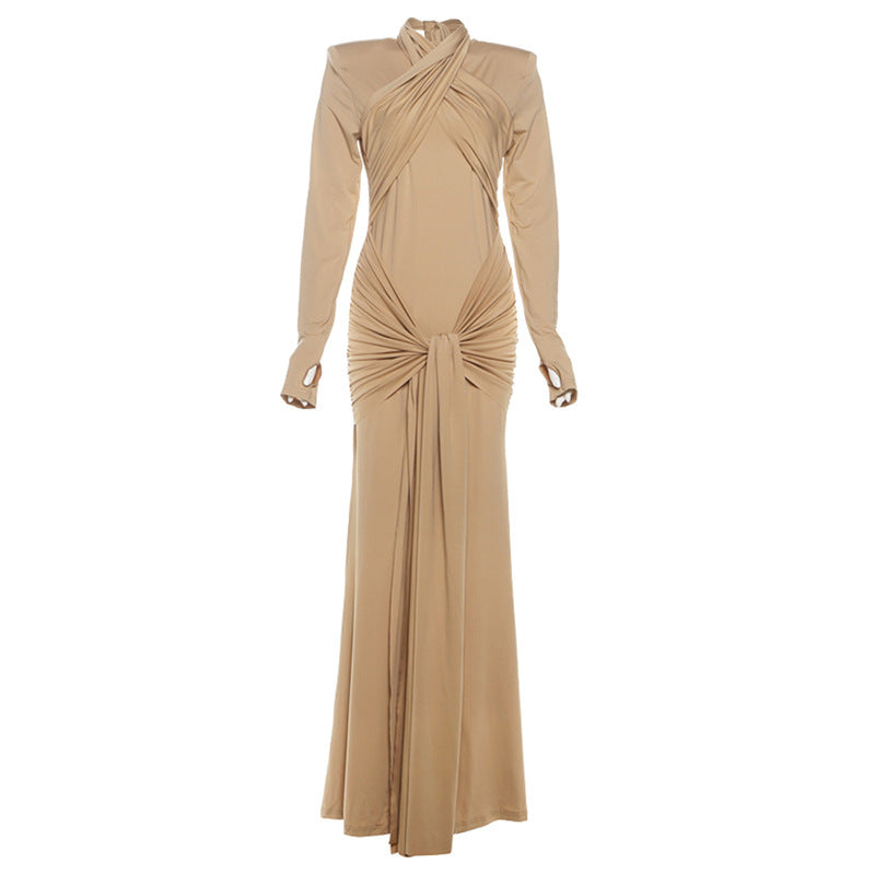 Autumn Sexy Slim Fit Streamer Long Sleeve Dress Solid Color Hip Dress Women Clothing