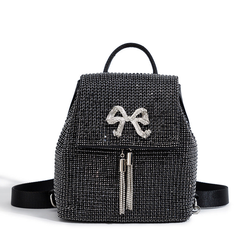 Rhinestone Bag Women Simple Rhinestone Backpack Bow Tassel Rhinestone Dinner Bag