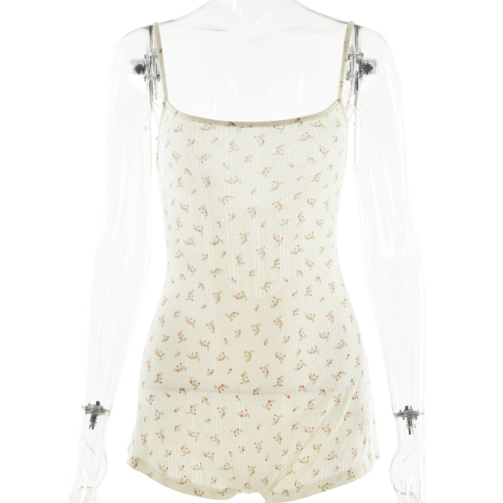 Arrival Women Spaghetti Strap Floral Print Bottoming Shirt Sexy Backless Lace up Romper