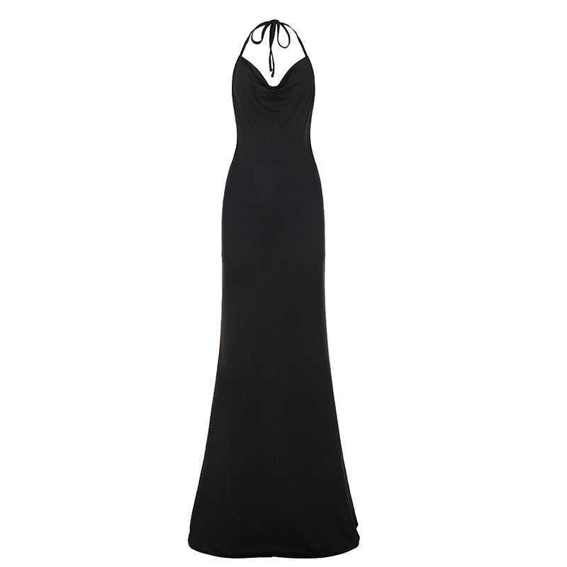 Women Clothing Sexy Elegant Bare Back Swing Collar Halter Dress Party Evening Dress