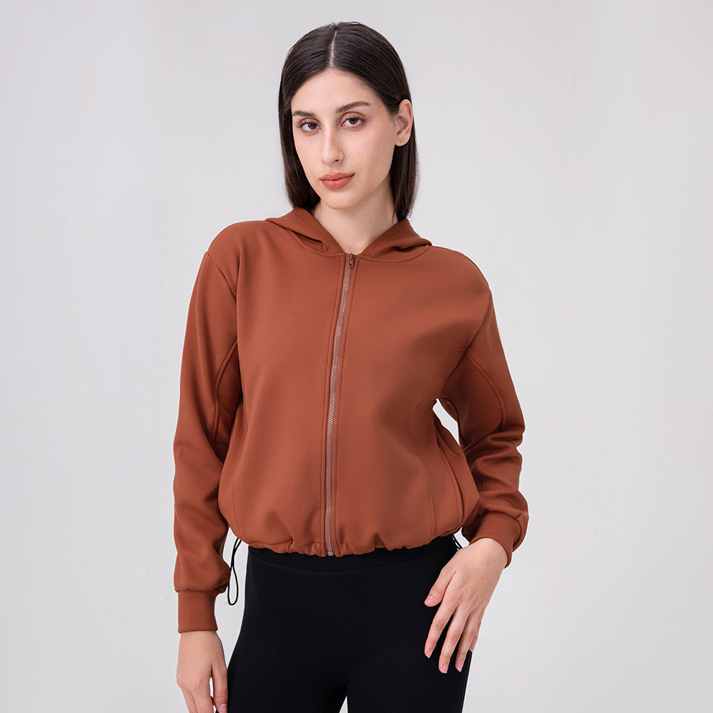 Autumn Winter Fleece Yoga Jacket Hoodie Loose Zip Casual Sports Top Warm Fitness Jacket