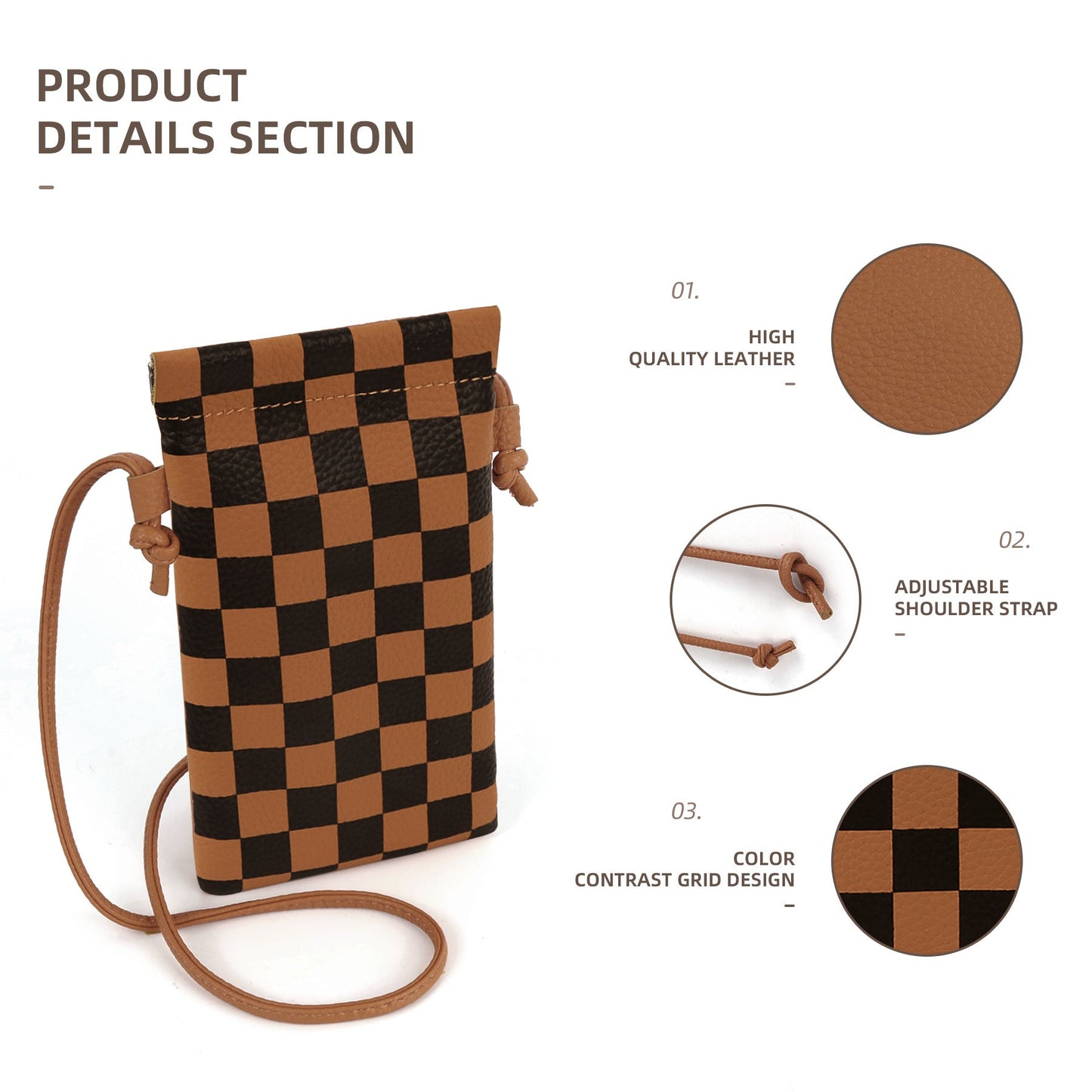 Leather mobile phone bag, mini bag, small satchel for mobile phone, phone purse crossbody