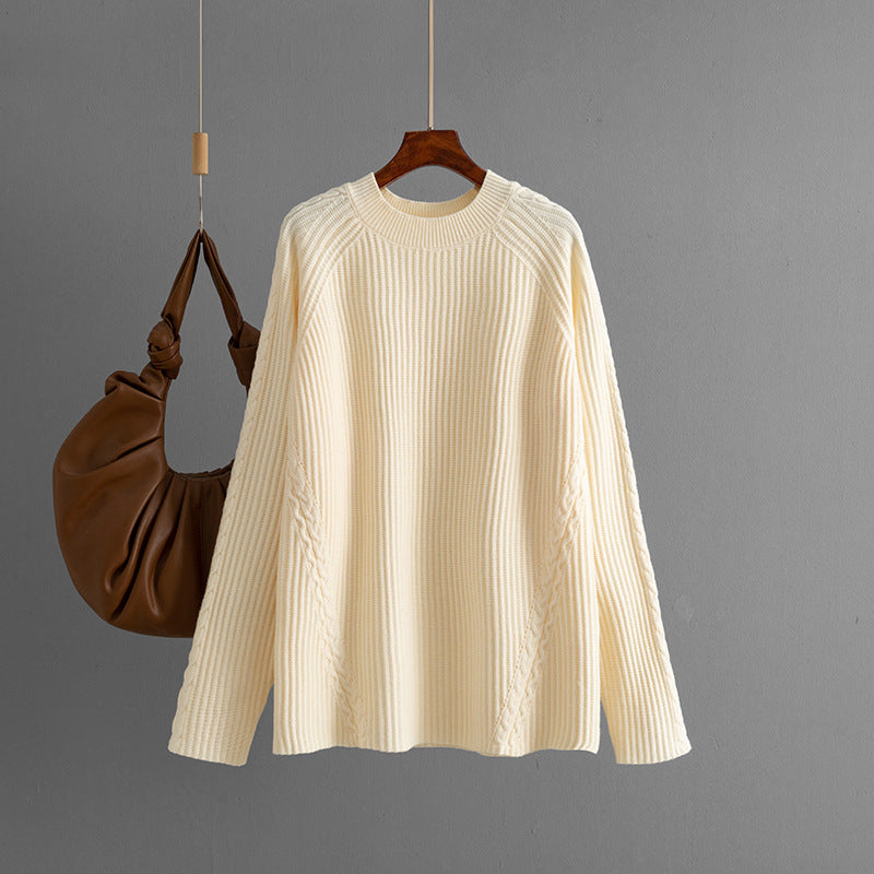 Autumn Winter Knitwear Women round Neck Loose Twisted Casual Solid Color Knitted