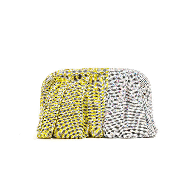 Rhinestone Cloud Bag Pleated Women Bag Texture High End Cosmetic Bag Niche Messenger Bag