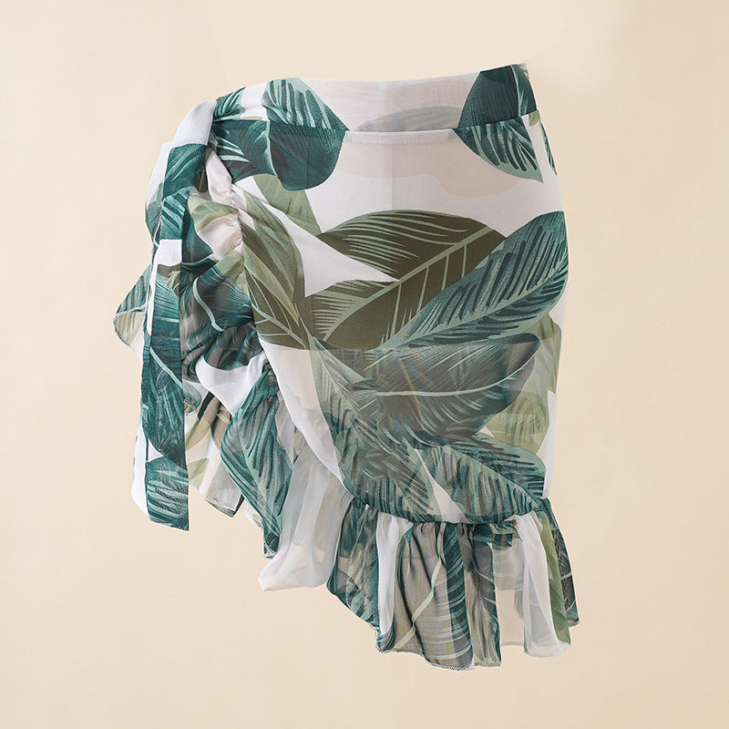 Summer Seaside Vacation Chiffon Printing Tie Dye Bandage Beach Wrap Skirt Bikini Swimsuit Blouse