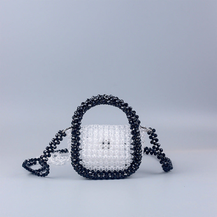 Craft Multi Color Acrylic Horn Pearl Portable Hollow Out Cutout Floral Shape Beaded Shoulder Strap Messenger Bag