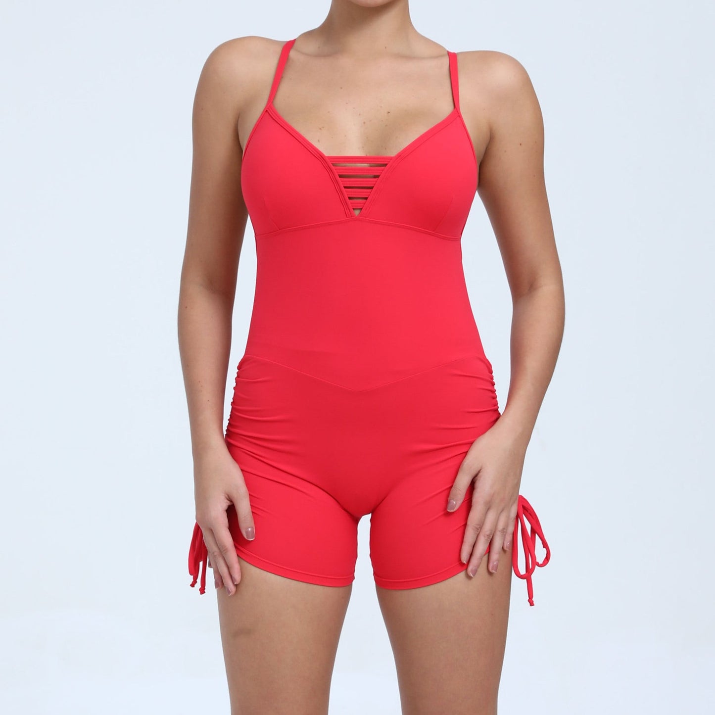 Summer Hollow Out Cutout Out Beauty Back Side Drawstring Yoga Jumpsuit Women Dance Fitness Tight Sports Jumpsuit