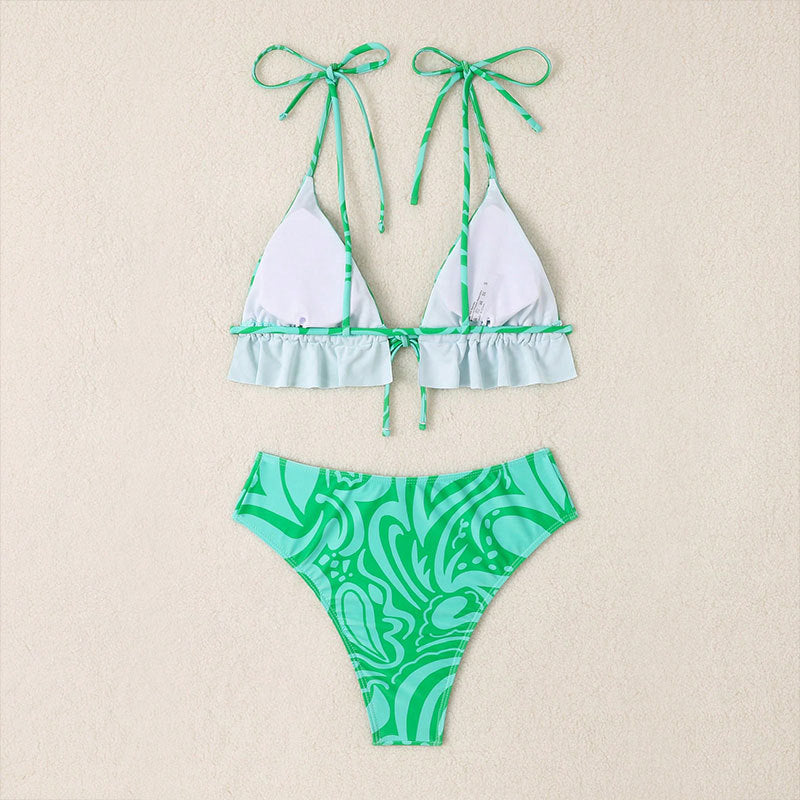 Sexy Bikini Swimsuit Printed Lace up Bikini Spring Beach Swimsuit Women