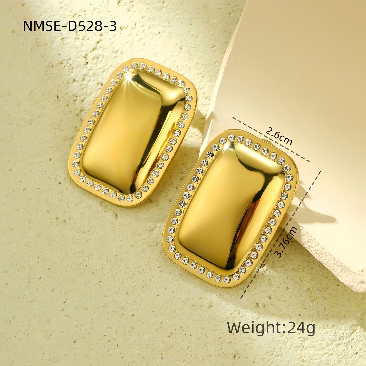 Stainless Steel Inlaid White Diamond Glossy Rectangular Titanium Steel No Fading Earrings