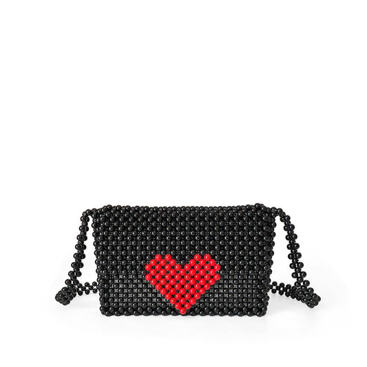 Finished Hand Woven Beaded Bag Shoulder Messenger Bag Mobile Phone Bag Red Love Western Women Bag