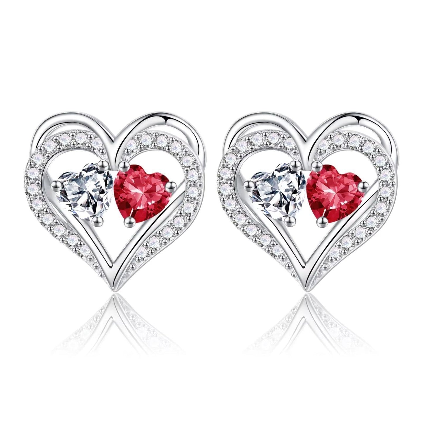 Sterling Silver Birthstone Heart Earrings