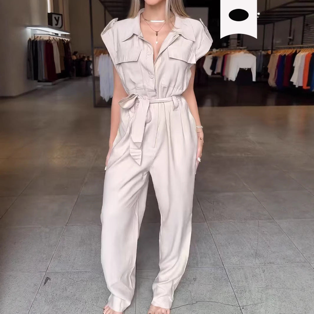 Wide Leg Jumpsuit Women High Waist Long Leg Sleeveless Tooling Jumpsuit